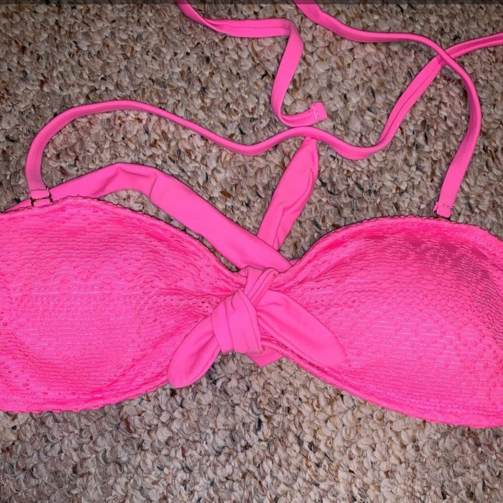 Neon Pink Tie Bikini Top